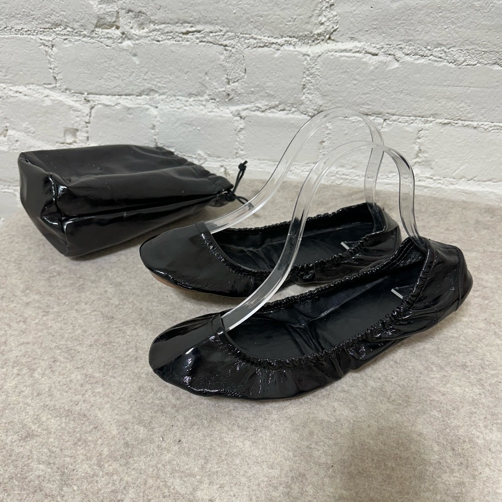 Gap Packable Black Patent Foldable Travel Slippers Ballet Flats Women’s Size 10